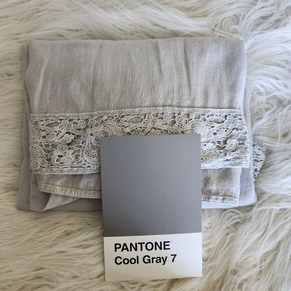 Match Point Top Womens S Linen‎ Tunic  Laggenlook Minimalist Lace Trim Boxy Gray - Picture 10 of 14